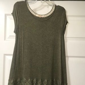 Army Green Embroidered Hem Top